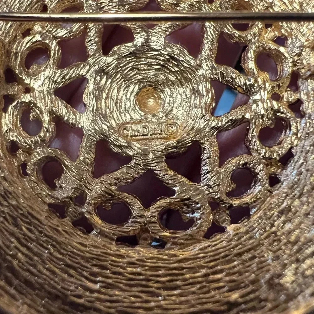Vintage Christian Dior Gold Filigree Floral Brooch – Intricate Floral Design